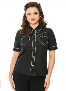 Black and White with Yoke and Heart Pockets Top