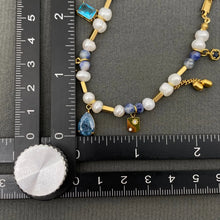 Load image into Gallery viewer, Blue Stones and Pearls Delicate Statement Necklace
