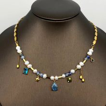 Load image into Gallery viewer, Blue Stones and Pearls Delicate Statement Necklace
