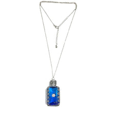 Load image into Gallery viewer, Filigree Metal Enclosed Blue Glass Bottle Necklace
