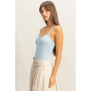 Pastel Blue Little Bow Sleeveless Crop Top