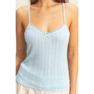Pastel Blue Little Bow Sleeveless Crop Top