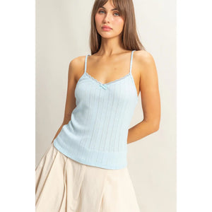 Pastel Blue Little Bow Sleeveless Crop Top