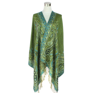 Green and Turquoise Metallic Pashmina