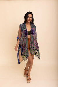 Bohemian Burnout Cobalt Design Velvet Burnout Kimono