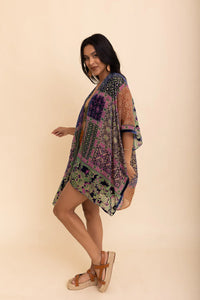 Bohemian Burnout Cobalt Design Velvet Burnout Kimono