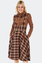 Load image into Gallery viewer, Brown Western Embroidered Plaid Flare Suspender Skirt
