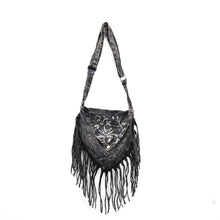 Load image into Gallery viewer, Gray Stonewashed Crossbody Fringe Purse
