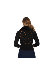 Half Moon and Star Celestial Whimsigoth Cardigan with Removable Faux Fur Collar