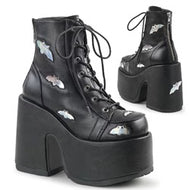 Camel Black and Holographic Bat Platform Ankle Boots