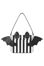 Load image into Gallery viewer, Black and white striped bag with bat wings and ears on a white background
