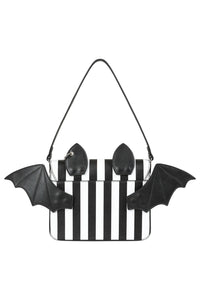 Black and white striped bag with bat wings and ears on a white background