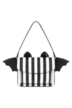 Load image into Gallery viewer, Black and white striped bag with bat wings on a white background
