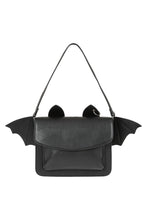 Load image into Gallery viewer, Black bat-shaped handbag with wings on a white background
