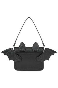 Black bag with bat wings and ears on a white background