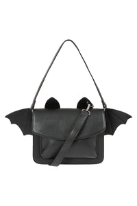 Black bag with bat wings and ears on a white background