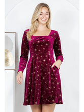 Load image into Gallery viewer, Burgundy Celestial Velvet Midi Dress
