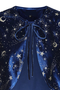 Gloria Celestial Blue Velvet Pencil Dress with Capelet
