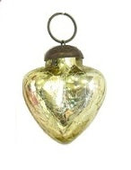 Mini Champagne Gold Crackle Glass Heart Ornament