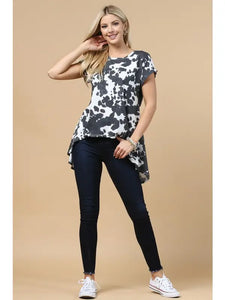 Zoey Cow Print Open Back High-Low Top
