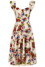Load image into Gallery viewer, Floral dress with colorful flowers on a white background

