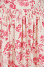 Load image into Gallery viewer, Floral and bird patterned fabric with pink and red colors on a white background
