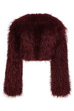 Load image into Gallery viewer, Maroon fuzzy crop top on a white background
