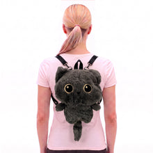 Load image into Gallery viewer, Gray Cartoon Cat Plush Backpack
