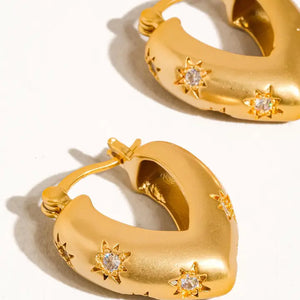 Gold Heart with Crystal Stars Hoop Earrings