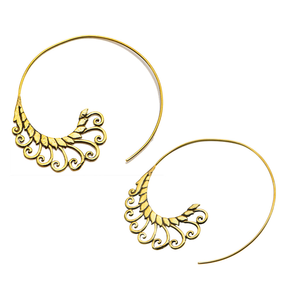 Feathered Scroll Spiral Earrings