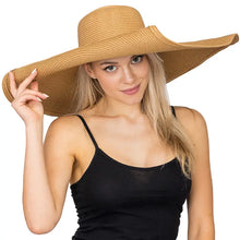 Load image into Gallery viewer, Tan Wired Extra Wide Brim Paper Straw Floppy Sun Hat
