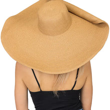 Load image into Gallery viewer, Tan Wired Extra Wide Brim Paper Straw Floppy Sun Hat
