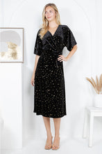 Load image into Gallery viewer, Golden Moon and Star Velvet Wrap Midi Dress
