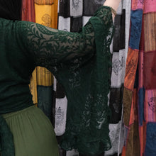 Load image into Gallery viewer, Emerald Celestial Lace Ruffle Sleeve Wrap Top
