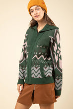 Load image into Gallery viewer, Forest Green Winter Patterned Zippered Jacket

