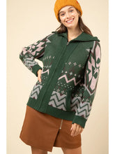 Load image into Gallery viewer, Forest Green Winter Patterned Zippered Jacket
