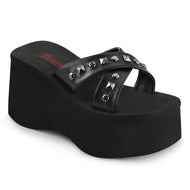 Criss-Cross Pyramid Stud Platform Slide Sandals