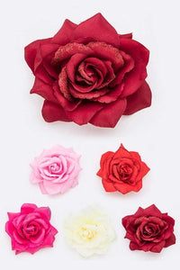 Glittered Rose Hair Clips