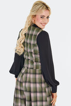 Load image into Gallery viewer, Green Plaid Floral Embroidered Western Vest
