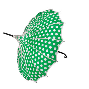 Green Boutique Polka Dot Ribbed Pagoda Umbrella Parasol