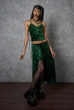 Load image into Gallery viewer, Green Crushed Velvet HiLo Skirt
