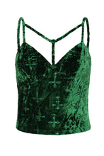 Load image into Gallery viewer, Green Crushed Velvet Strappy Neckline Crop Top
