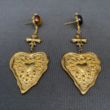 Load image into Gallery viewer, Hammered Heart and Cross Statement Earrings
