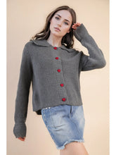 Load image into Gallery viewer, Gray Knit Heart Button Down Knit Cardigan
