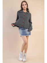 Load image into Gallery viewer, Gray Knit Heart Button Down Knit Cardigan
