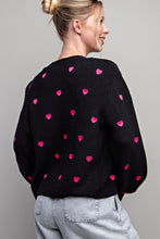 Load image into Gallery viewer, Hot Pink Embroidered Hearts Black Cropped Cardigan
