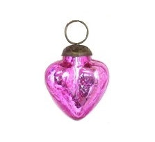 Mini Hot Pink Crackle Glass Heart Ornament