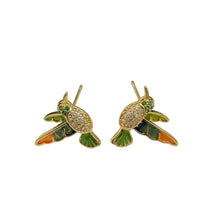 Load image into Gallery viewer, Hummingbird Rhinestone and Enamel Stud Earrings
