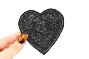 Black Lace Heart Embroidered Patch
