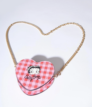 Load image into Gallery viewer, Betty Boop Red and Pink Plaid Heart Mini Handbag
